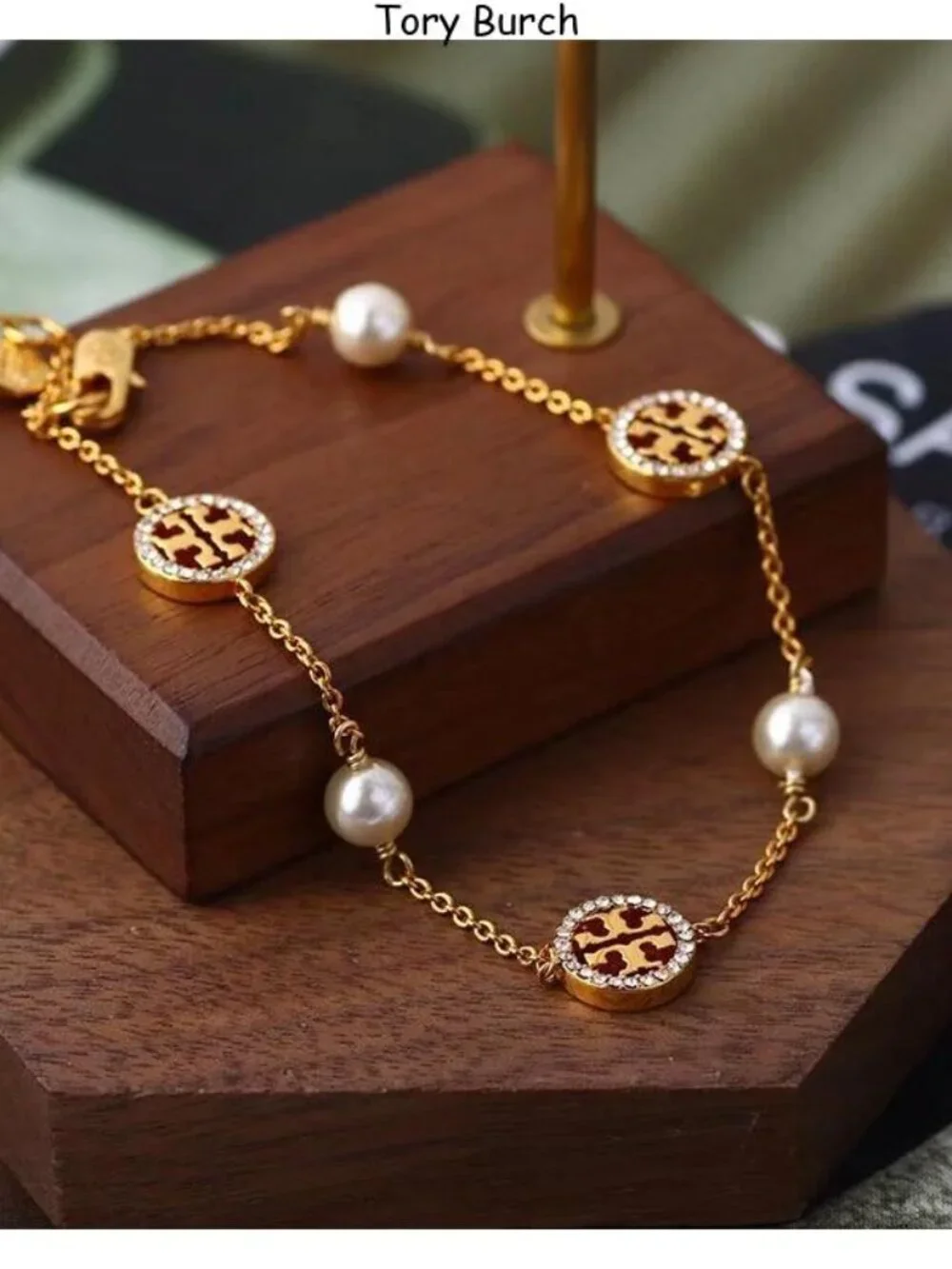 Tory Burch paved pearl bracelet